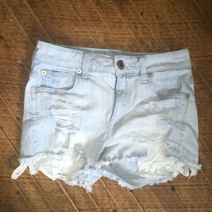 American Eagle hi-rise raw hem size 0 shortie Jean shorts
